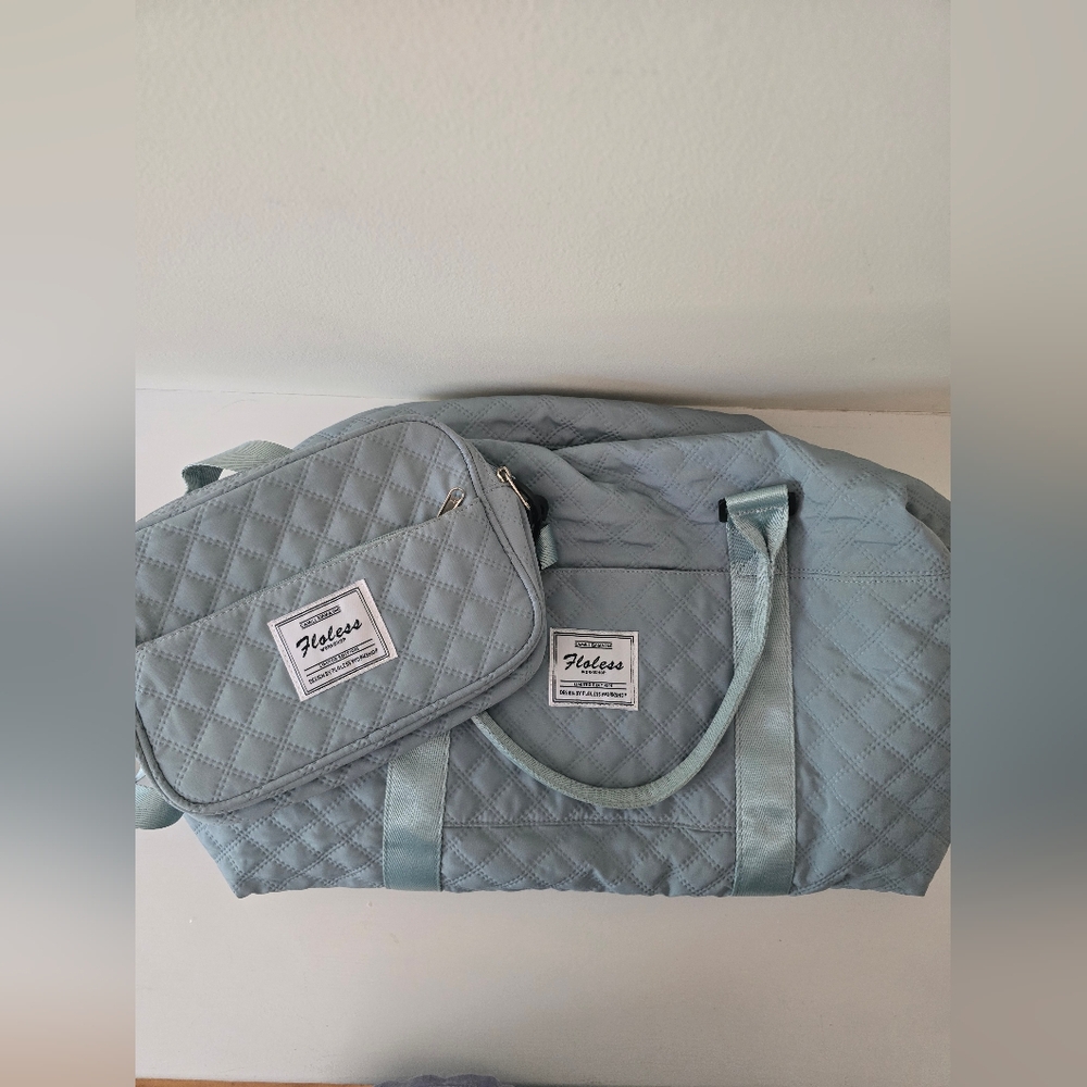 Blue Quilted Weekender Travel Bag + Matching Crossbody Set - Picture 8 of 8